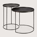 Tray Side Table Set | Varnished Wood | Black | Round | S/L | Trays Not Included