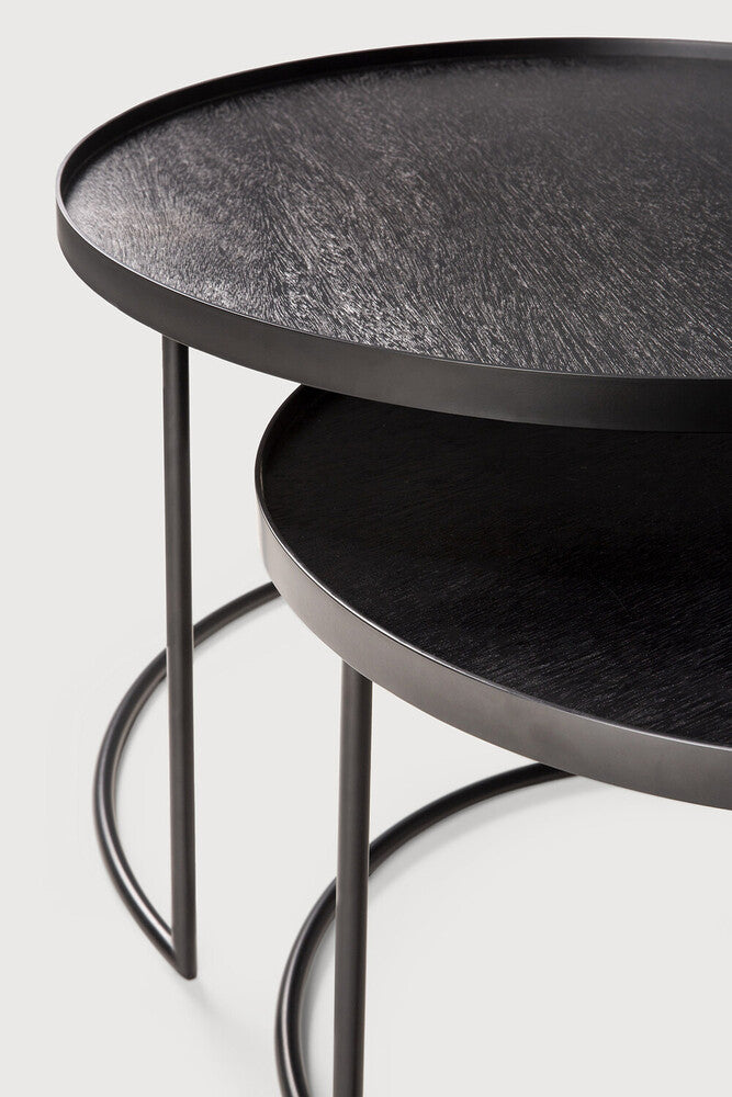 Tray Coffee Table Set | Varnished Wood | Black | Round | S/L | Trays Not Included