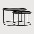 Tray Coffee Table Set | Varnished Wood | Black | Round | S/L | Trays Not Included