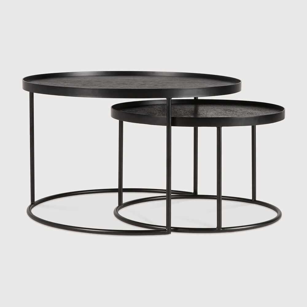 Tray Coffee Table Set | Varnished Wood | Black | Round | S/L | Trays Not Included