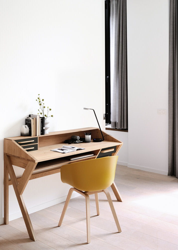 Origami Desk | Oak | Black | 5 Drawers | Rectangular