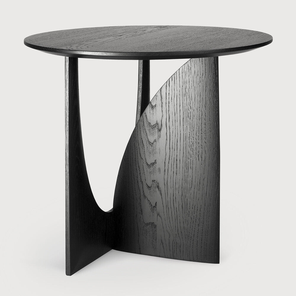 Geometric Side Table | Varnished Oak | Black | Round