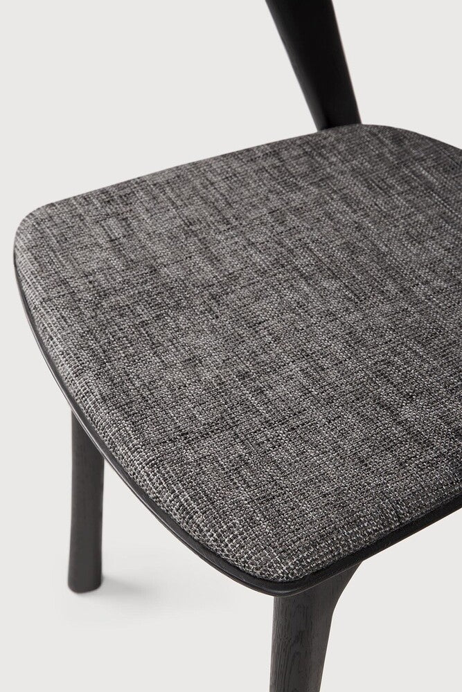 Bok Dining Chair | Varnished Oak | Black | Grey Fabric