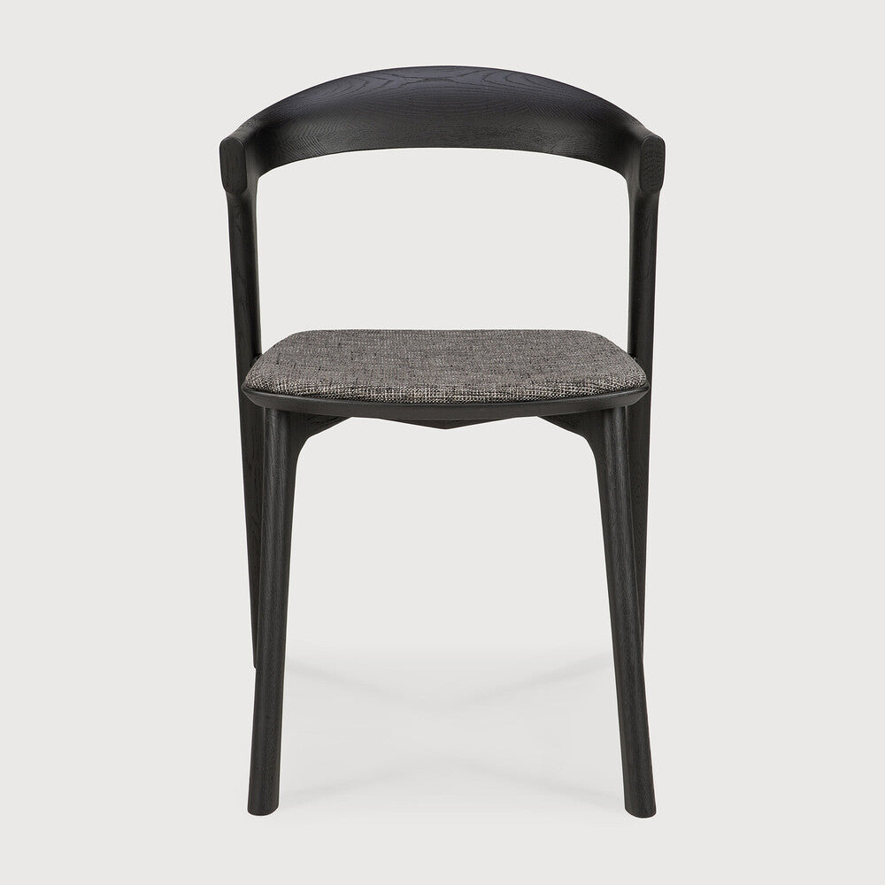 Bok Dining Chair | Varnished Oak | Black | Grey Fabric