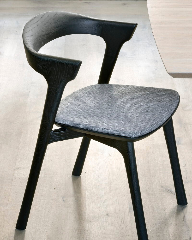 Bok Dining Chair | Varnished Oak | Black | Grey Fabric