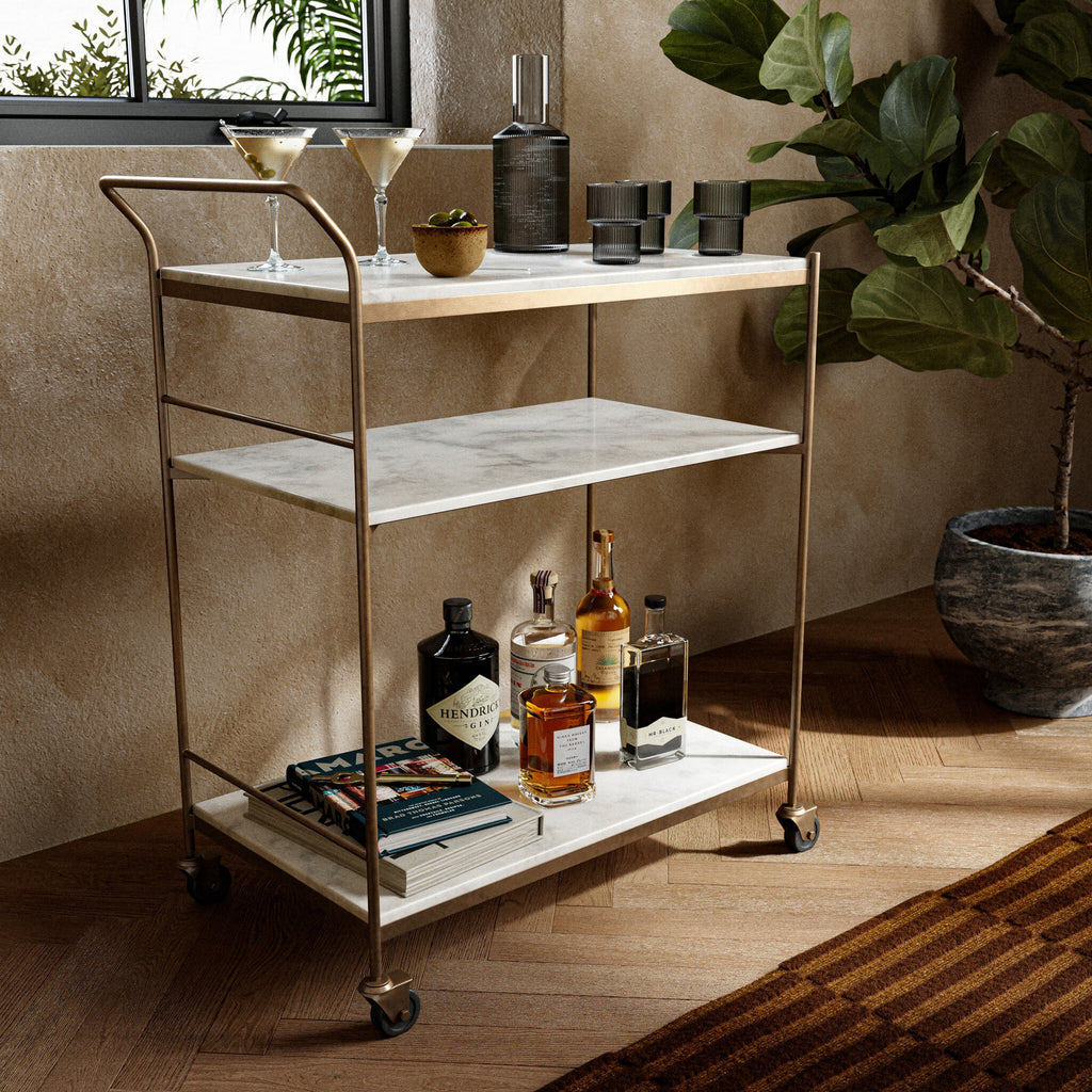 Felix Rectangular Bar Cart - Antique Brass