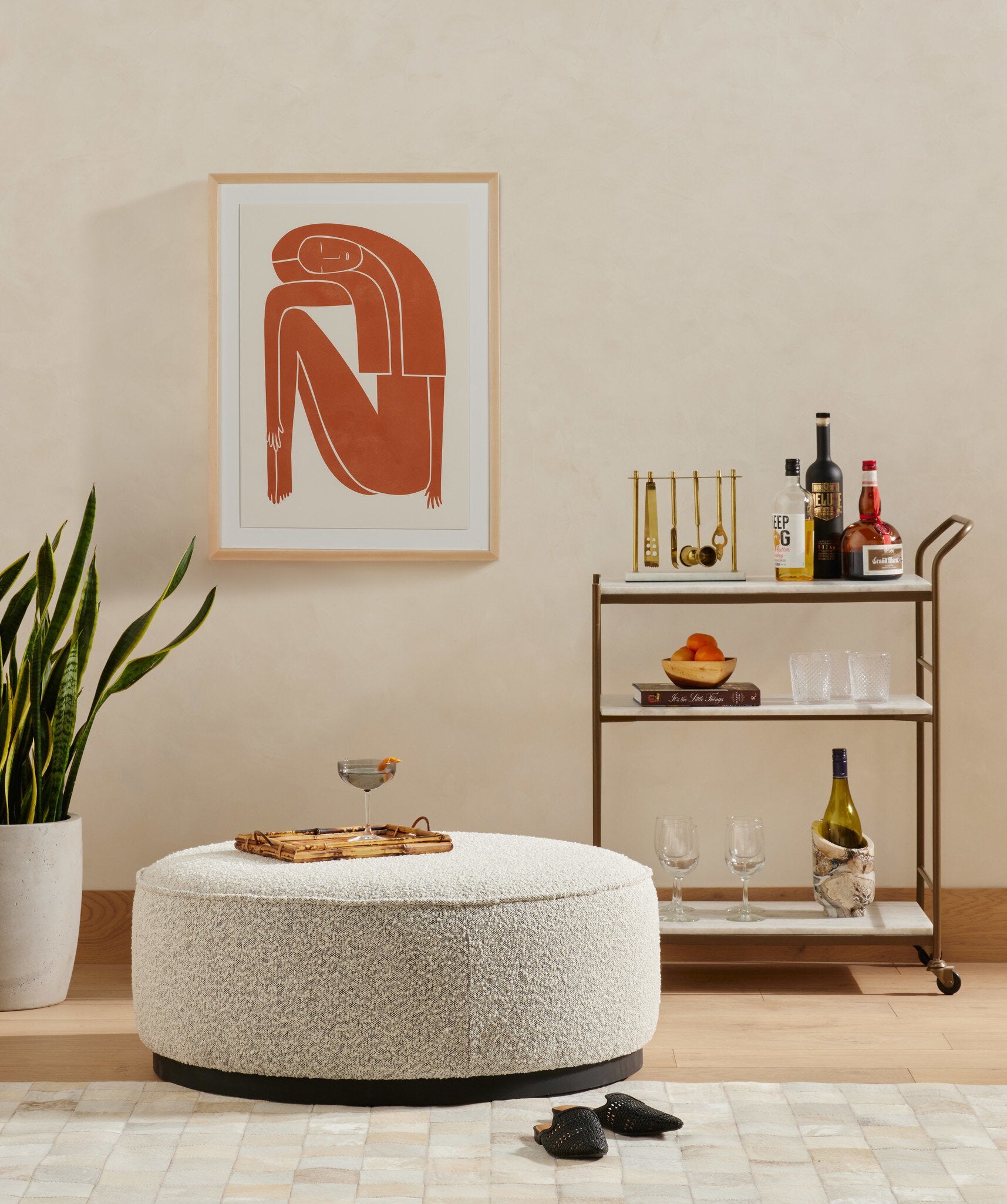 Felix Rectangular Bar Cart - Antique Brass