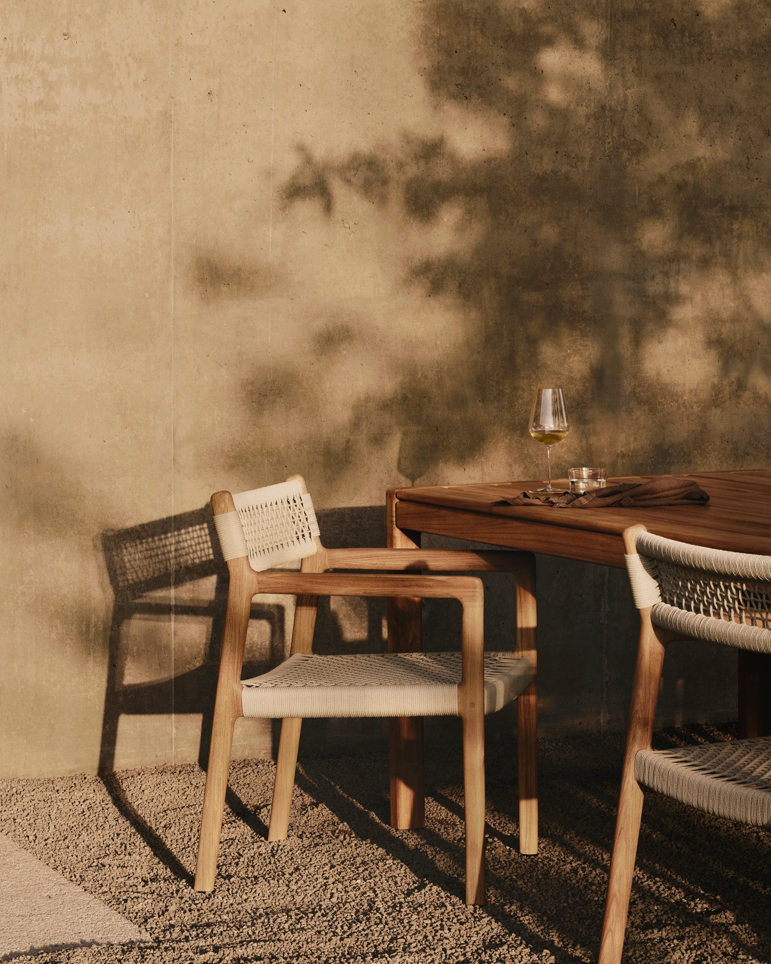 Jack Woven Outdoor Dining Chair Frame | Teak | Beige Cord | With Arms