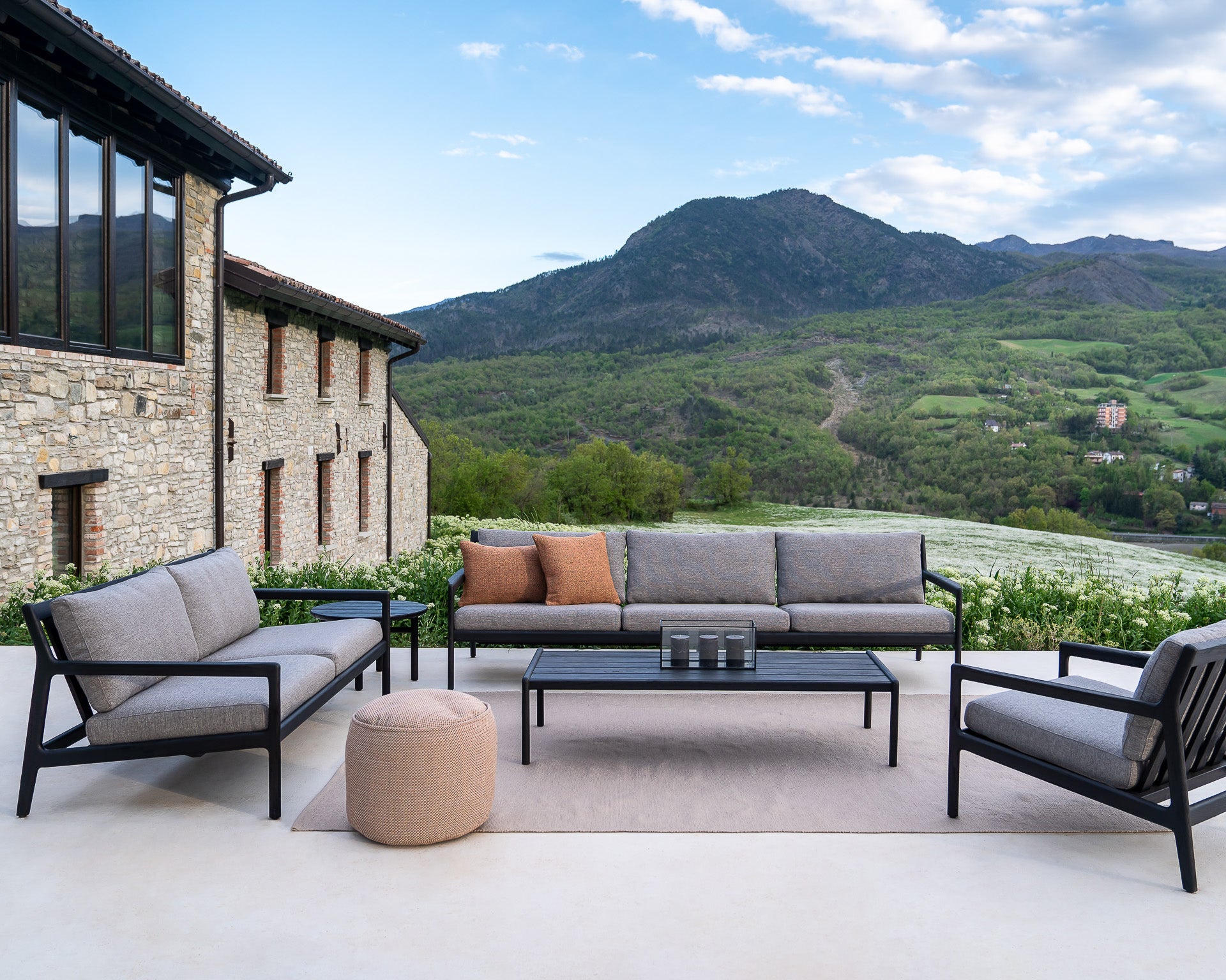 Jack Outdoor Sofa Frame | Varnished Teak | Black | 3+ Seater