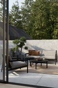 Jack Outdoor Sofa | Varnished Teak | Black | Mocha Fabric | 2+ Seater