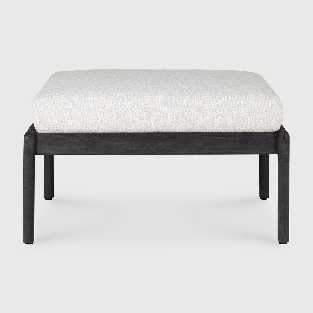 Jack Outdoor Footstool | Varnished Teak | Black | Off White Fabric