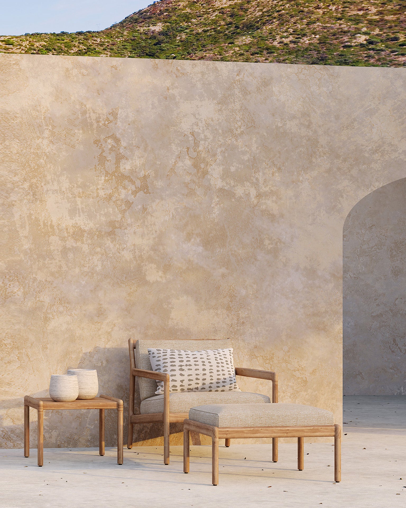 Jack Outdoor Footstool | Teak | Natural Fabric