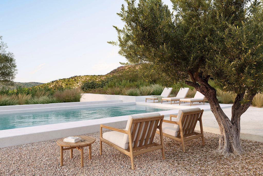 Jack Outdoor Adjustable Lounger | Teak | Off White Fabric