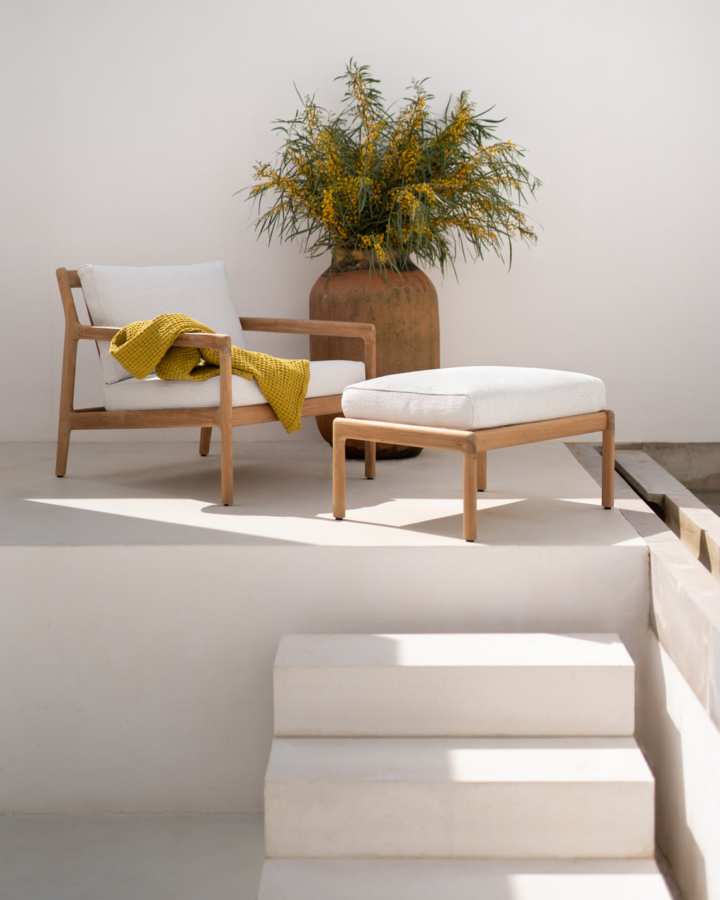Jack Outdoor Footstool | Teak | Off White Fabric