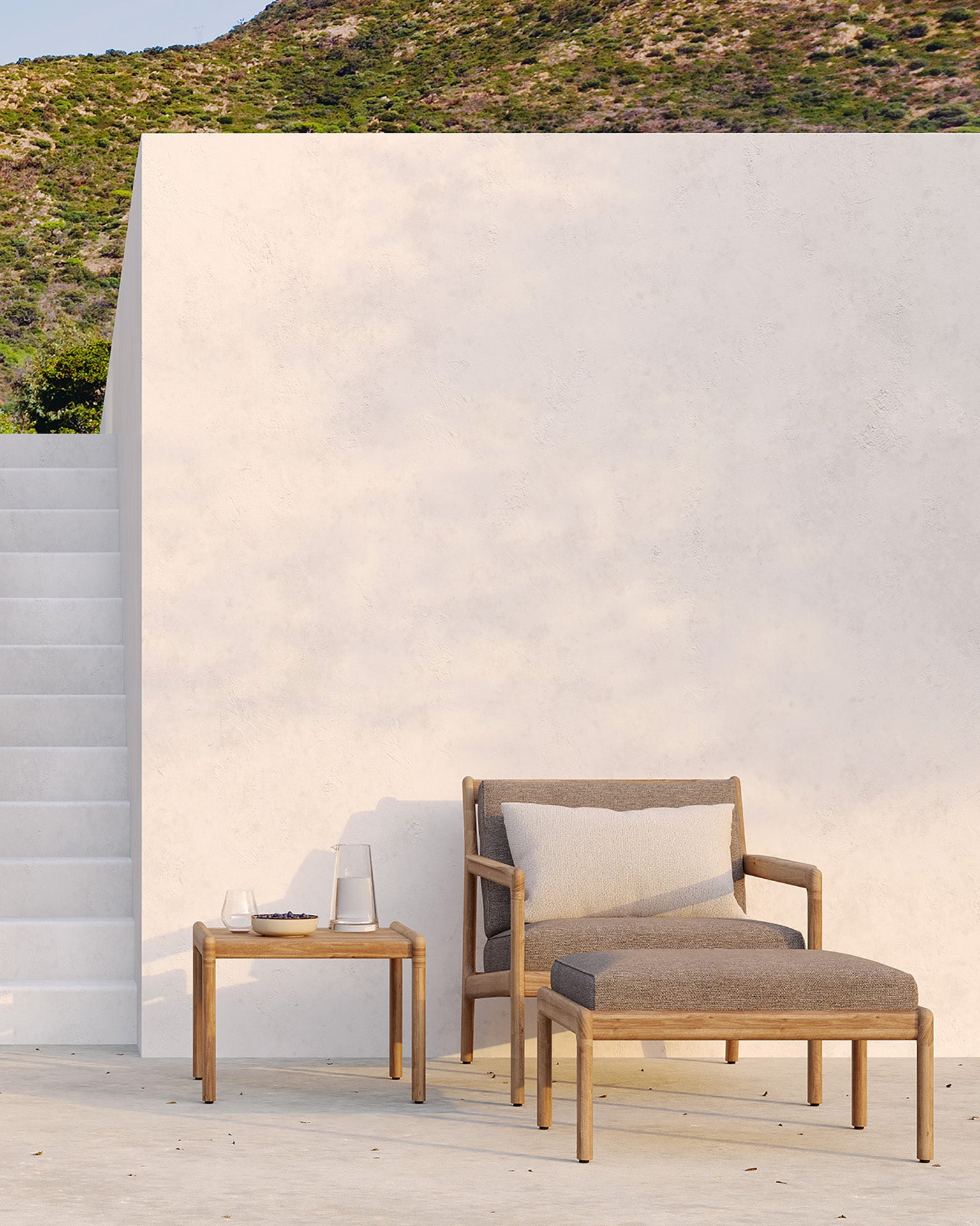 Jack Outdoor Footstool | Teak | Mocha Fabric