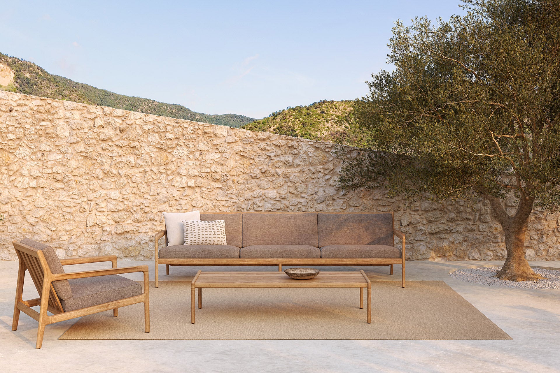 Jack Outdoor Sofa | Teak | Mocha Fabric | 2+ Seater
