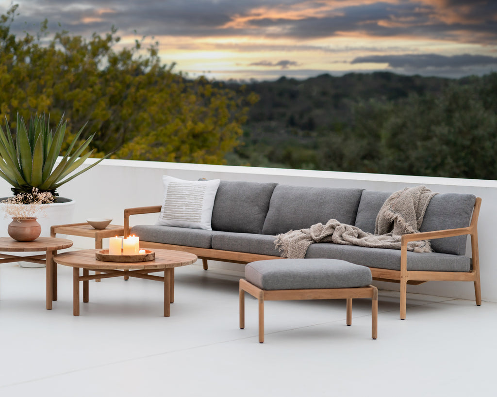 Jack Outdoor Footstool | Teak | Mocha Fabric