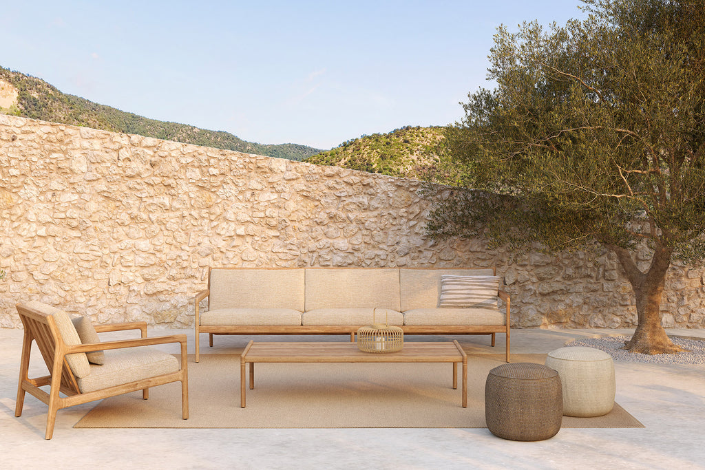 Donut Outdoor Pouf | Natural Check Fabric