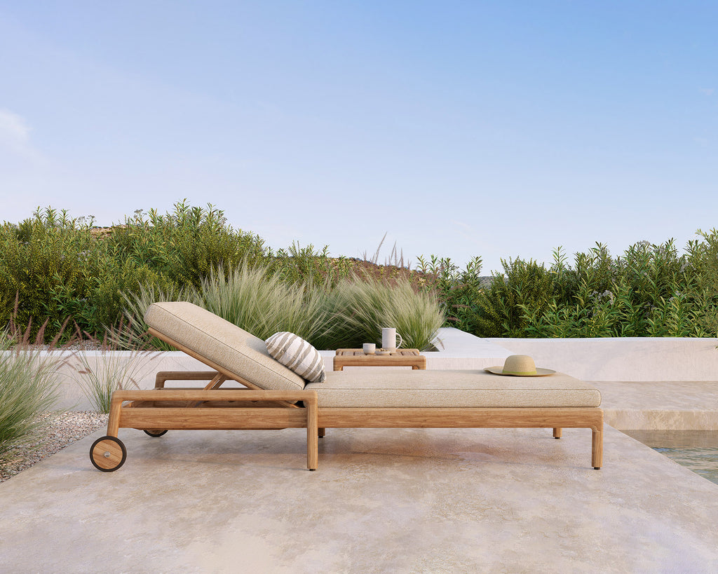 Jack Outdoor Adjustable Lounger | Teak | Natural Fabric