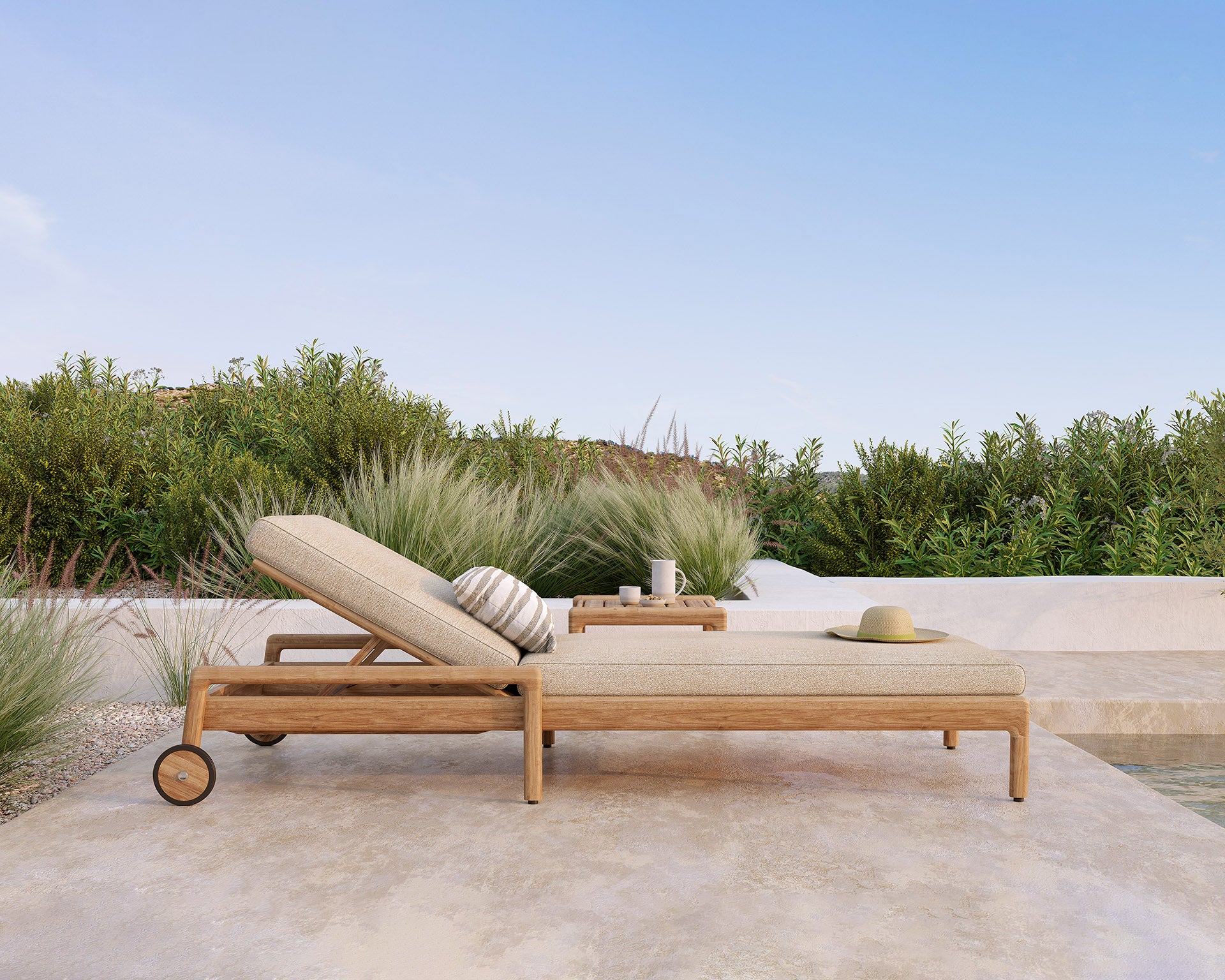 Jack Outdoor Adjustable Lounger | Teak | Natural Fabric