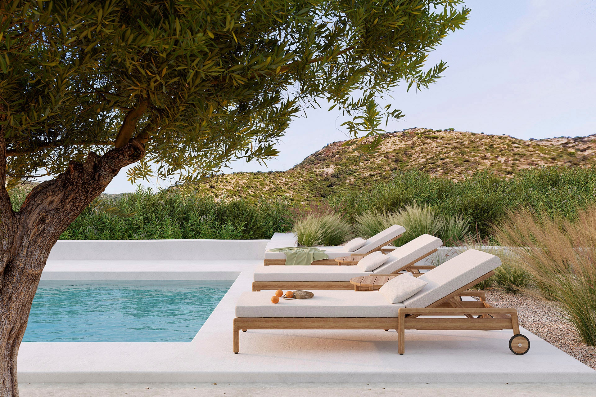 Jack Outdoor Adjustable Lounger | Teak | Off White Fabric