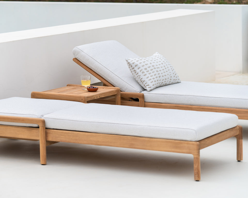 Jack Outdoor Adjustable Lounger | Teak | Off White Fabric