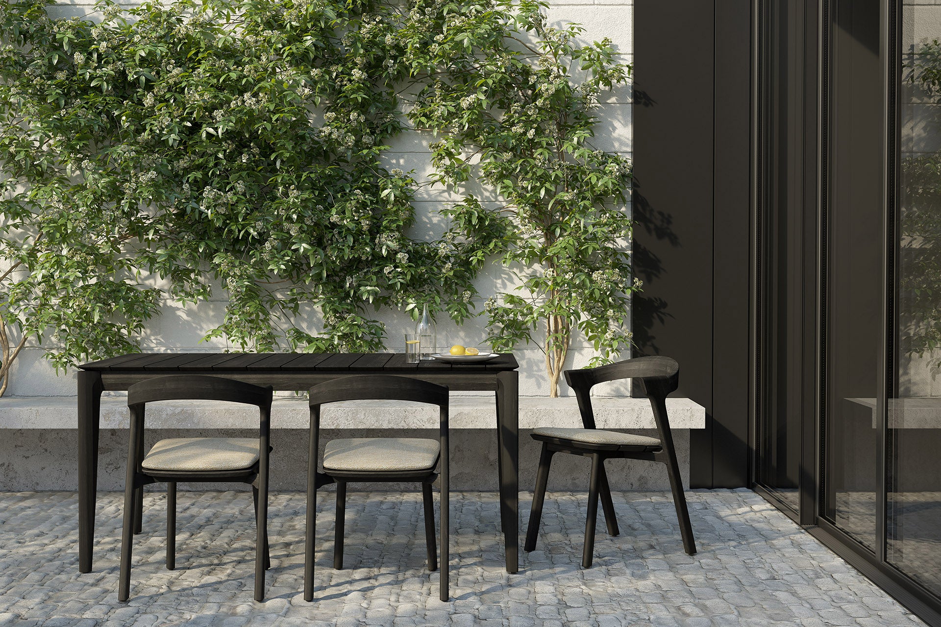 Bok Outdoor Dining Table | Varnished Teak | Black | Rectangular | 64" X 31"