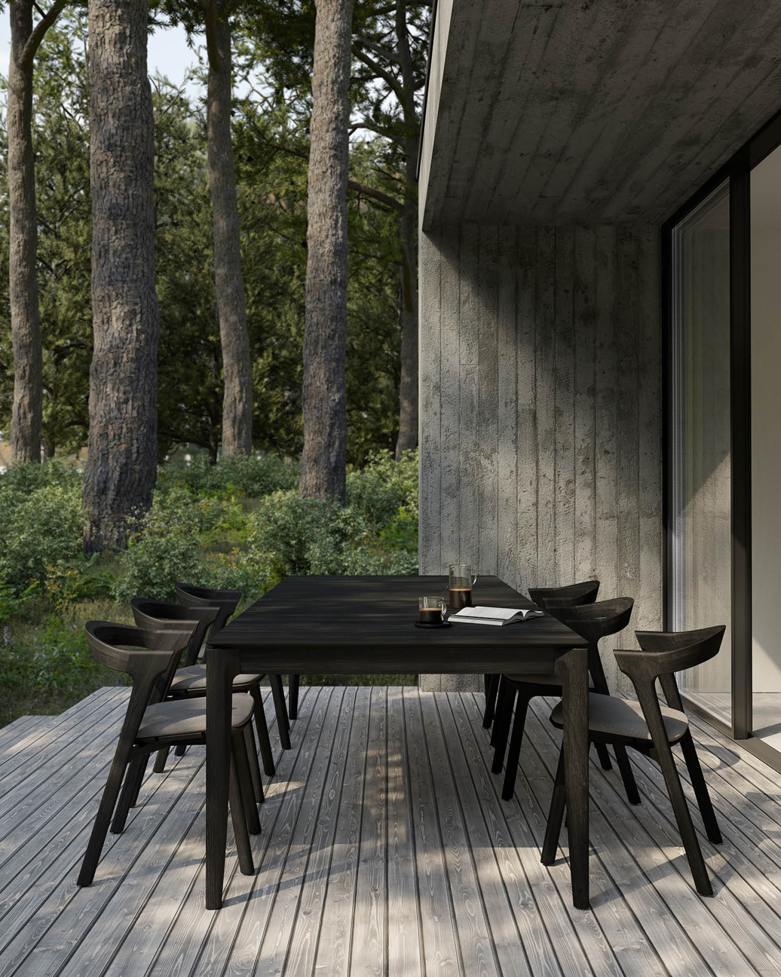 Bok Outdoor Dining Table | Varnished Teak | Black | Rectangular | 118" X 43"