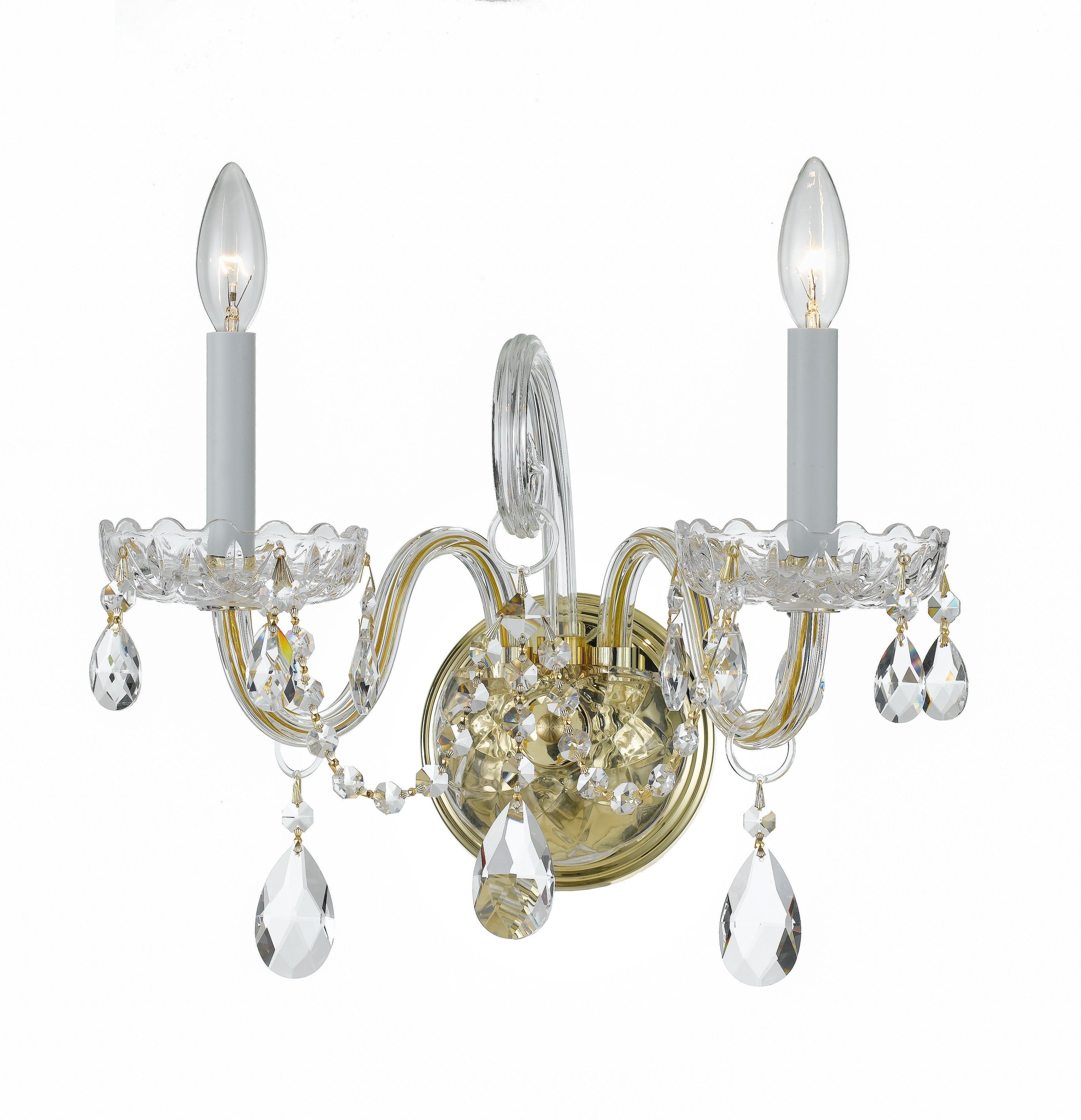Traditional Crystal 15'' Swarovski Strass Crystal Polished Brass Sconce