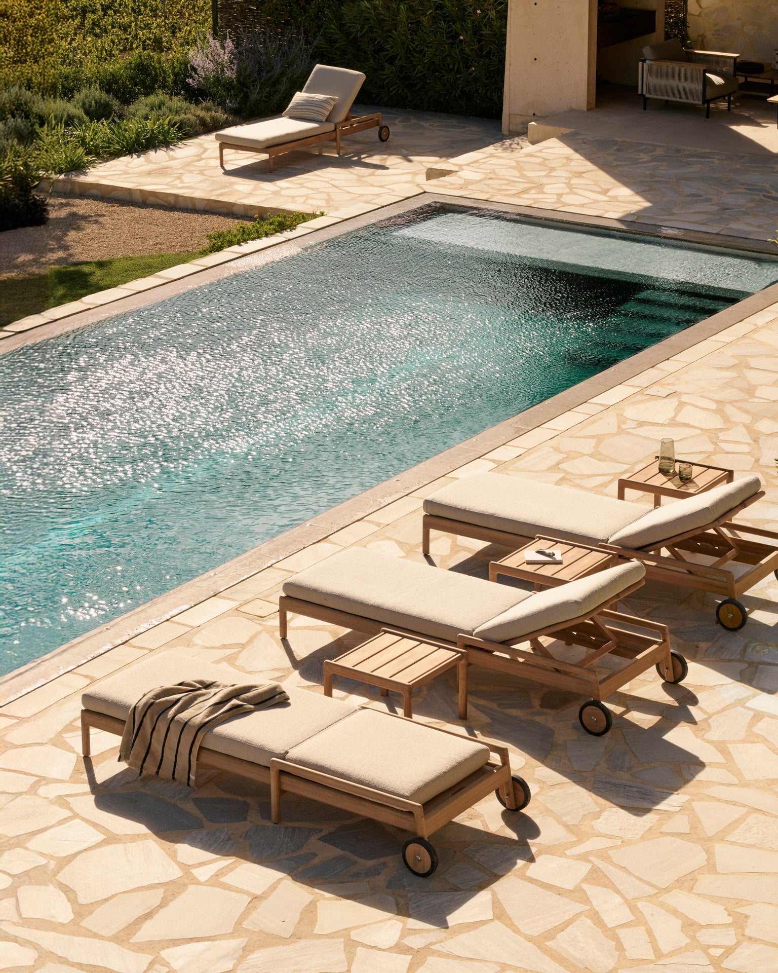 Jack Outdoor Adjustable Lounger | Teak | Natural Fabric