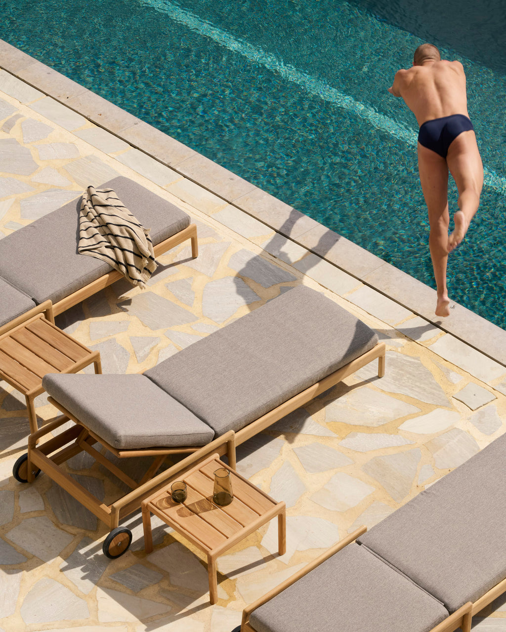Jack Outdoor Adjustable Lounger | Teak | Mocha Fabric