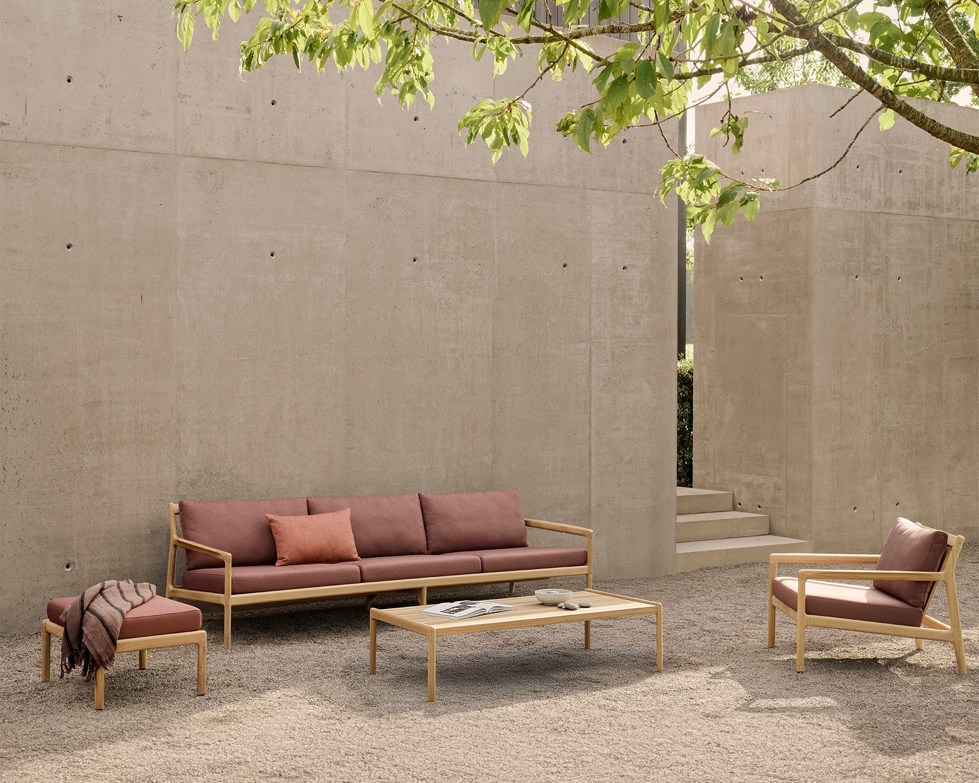 Jack Outdoor Sofa | Teak | Burgundy Fabric | 2+ Seater
