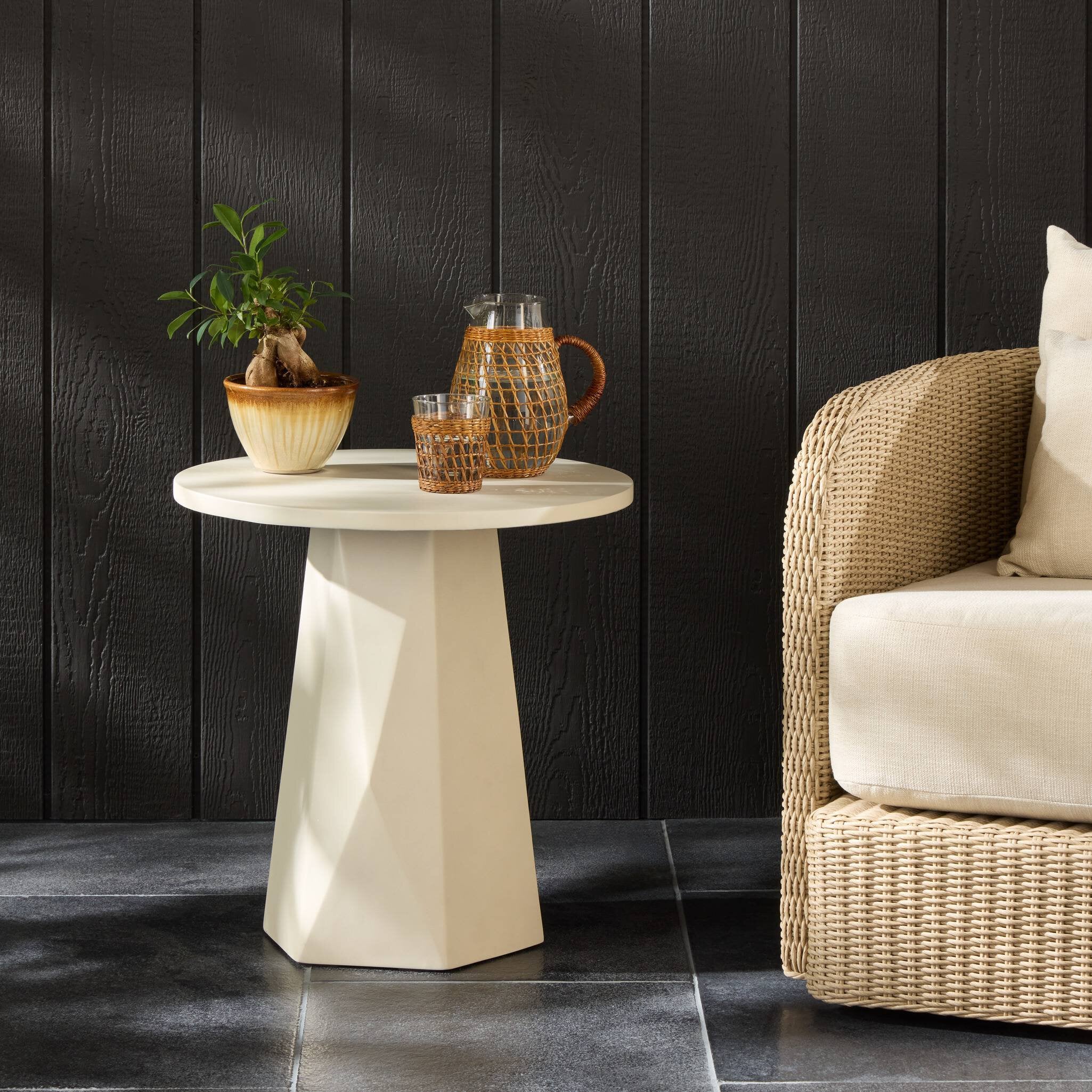 Bowman Outdoor End Table - White Concrete
