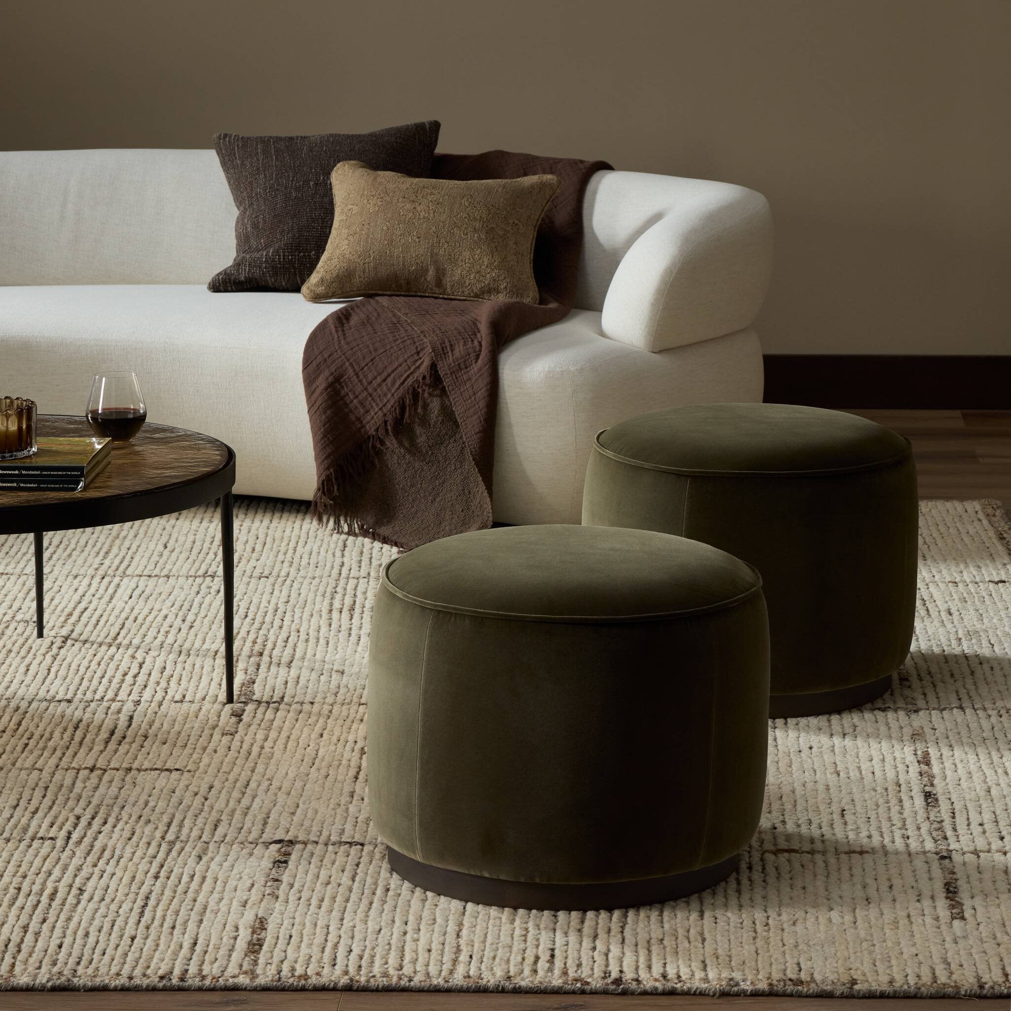 Sinclair Round Ottoman - Surrey Olive