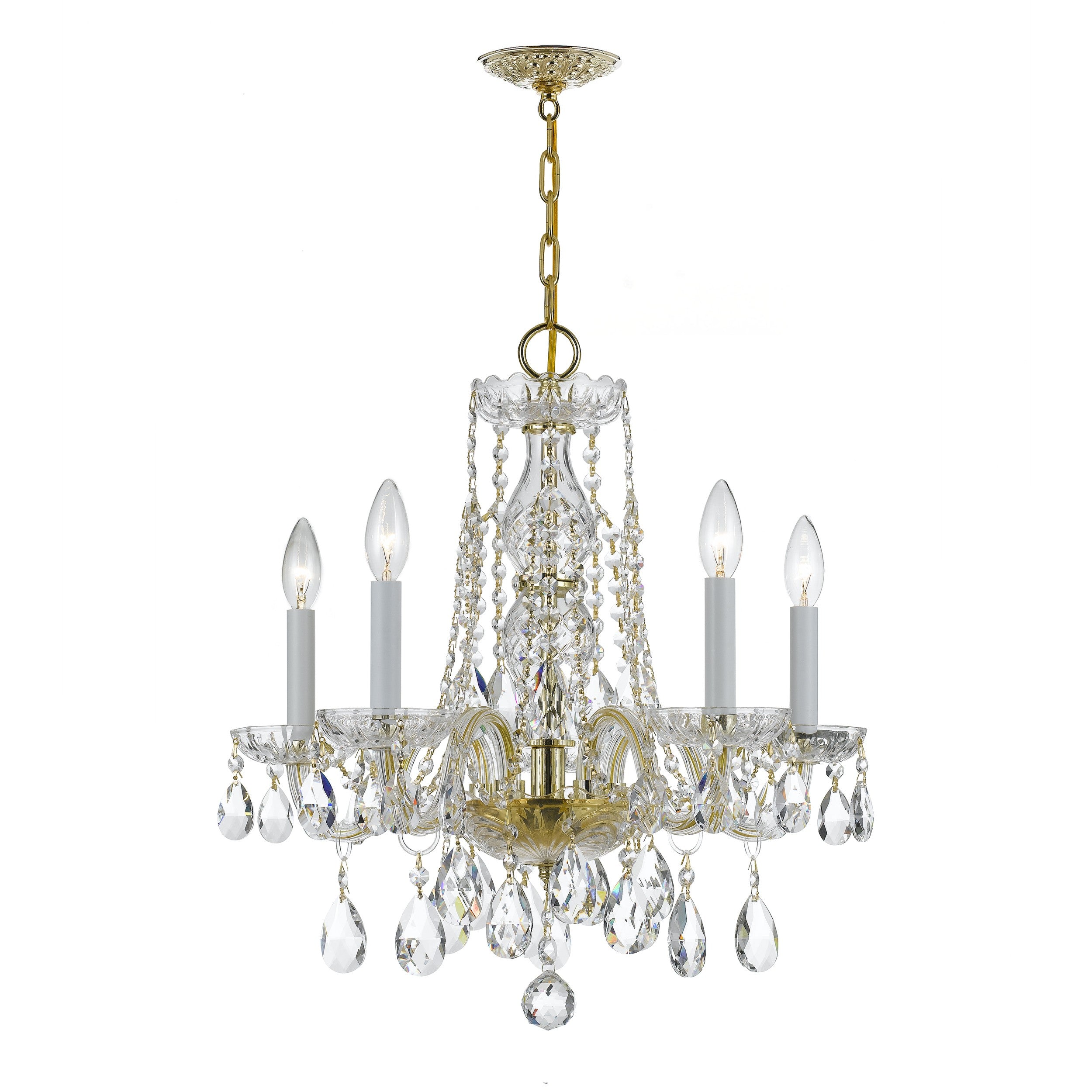 Traditional Crystal 18'' Hand Cut Crystal Polished Brass Chandelier