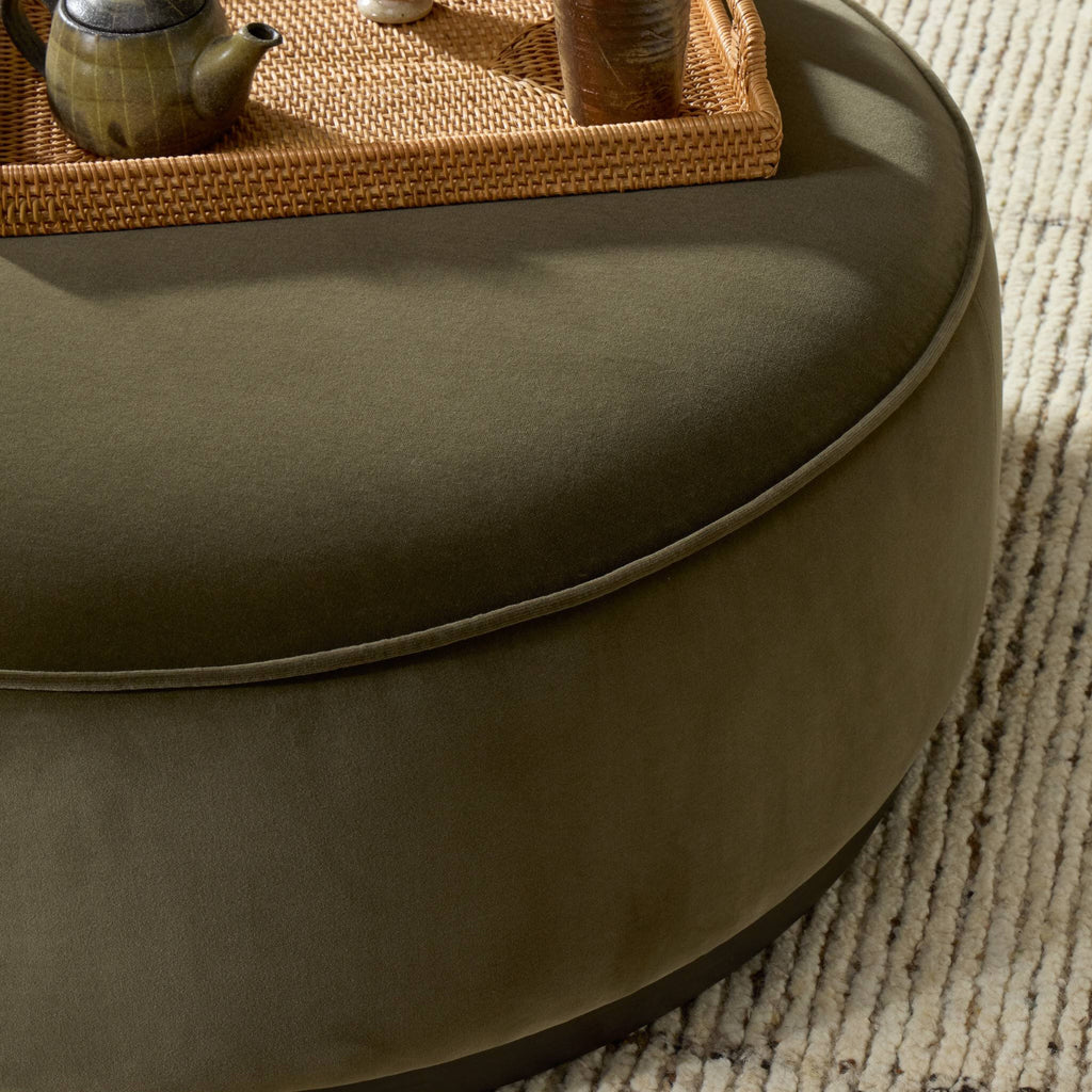 Sinclair Large Round Ottoman - Surrey Olive