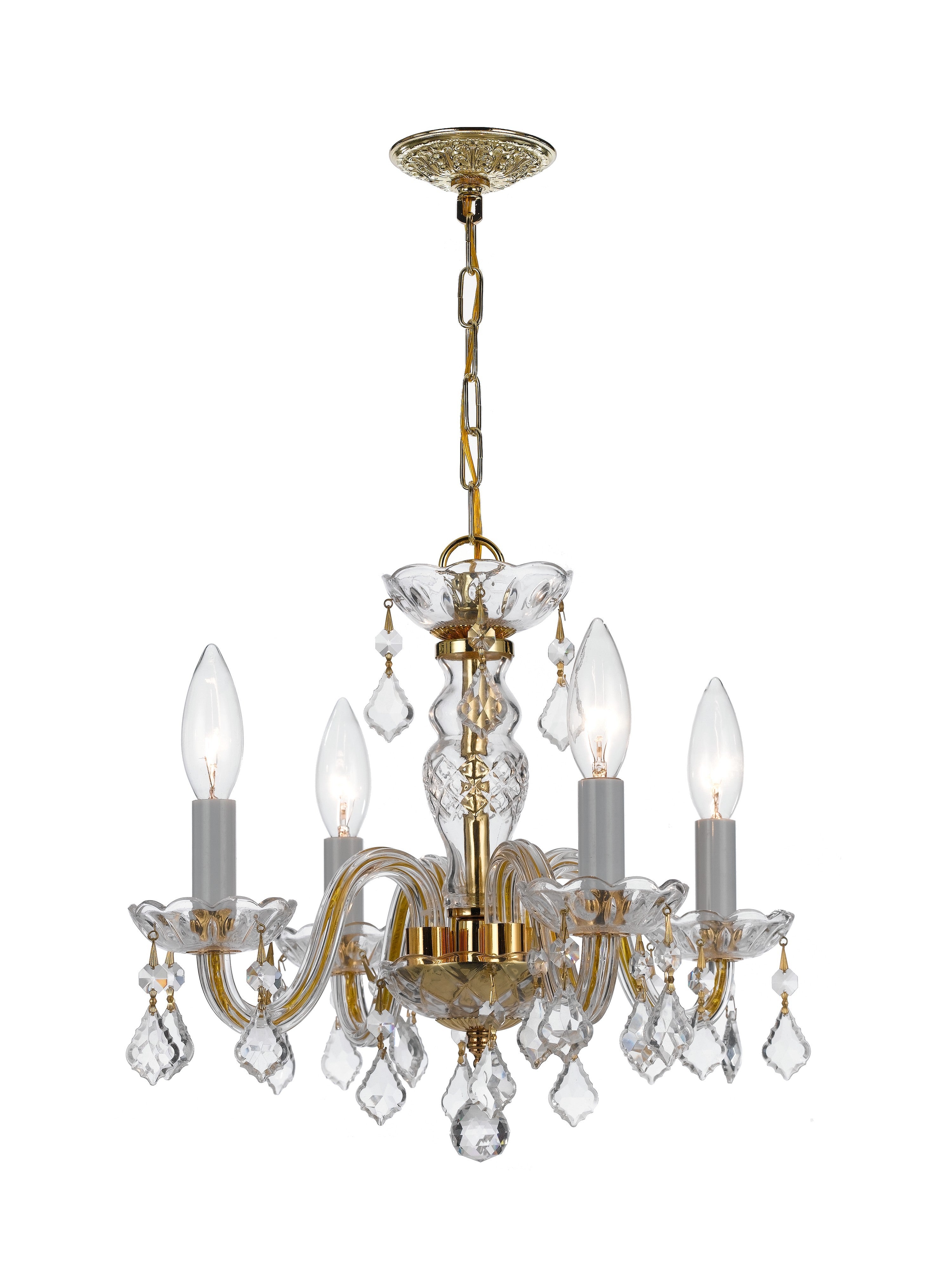 Traditional Crystal 15'' Swarovski Spectra Crystal Polished Brass Chandelier