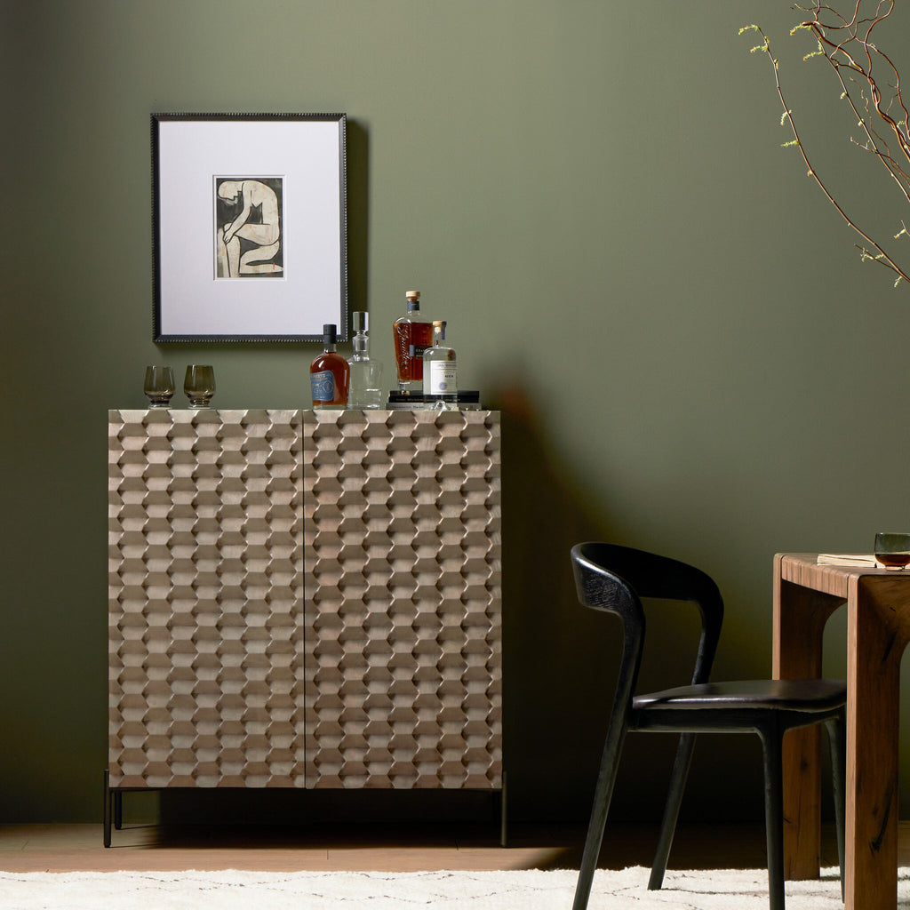 Raffael Bar Cabinet - Carved Stonewash Grey Mango