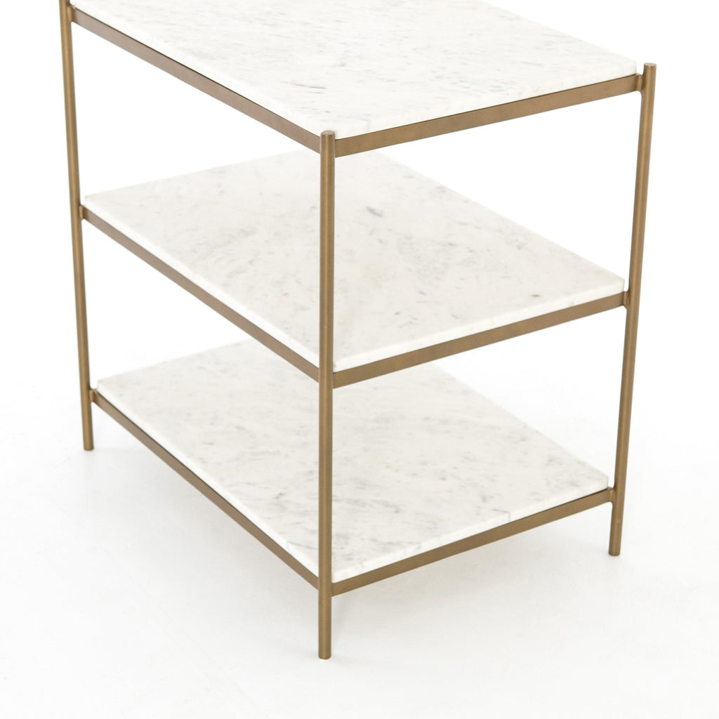 Felix Nightstand - Polished White Marble | Antique Brass