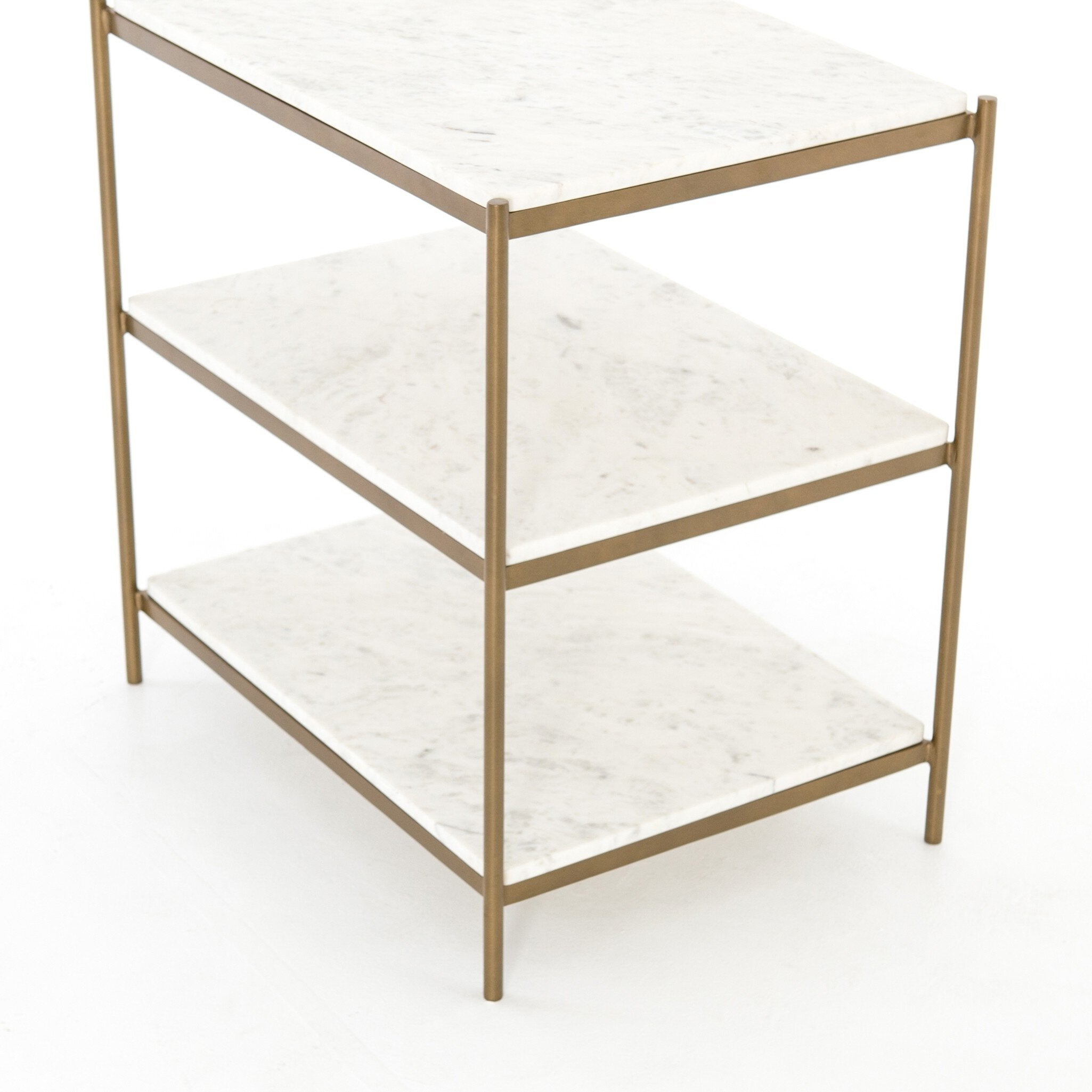 Felix Nightstand - Polished White Marble | Antique Brass