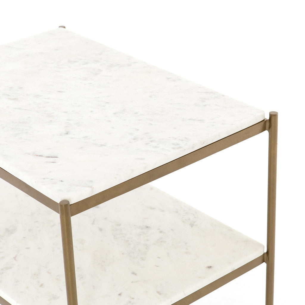 Felix Nightstand - Polished White Marble | Antique Brass