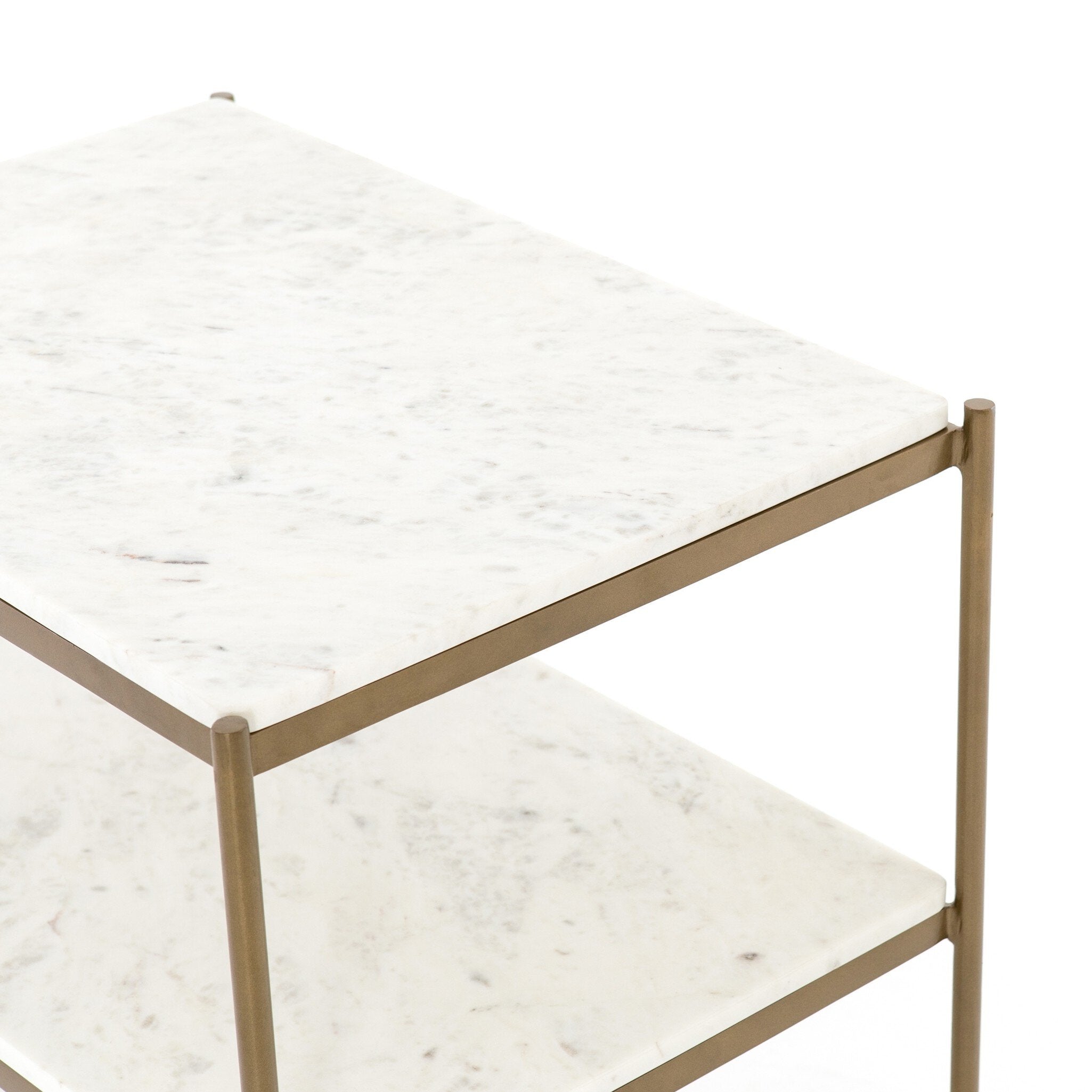 Felix Nightstand - Polished White Marble | Antique Brass