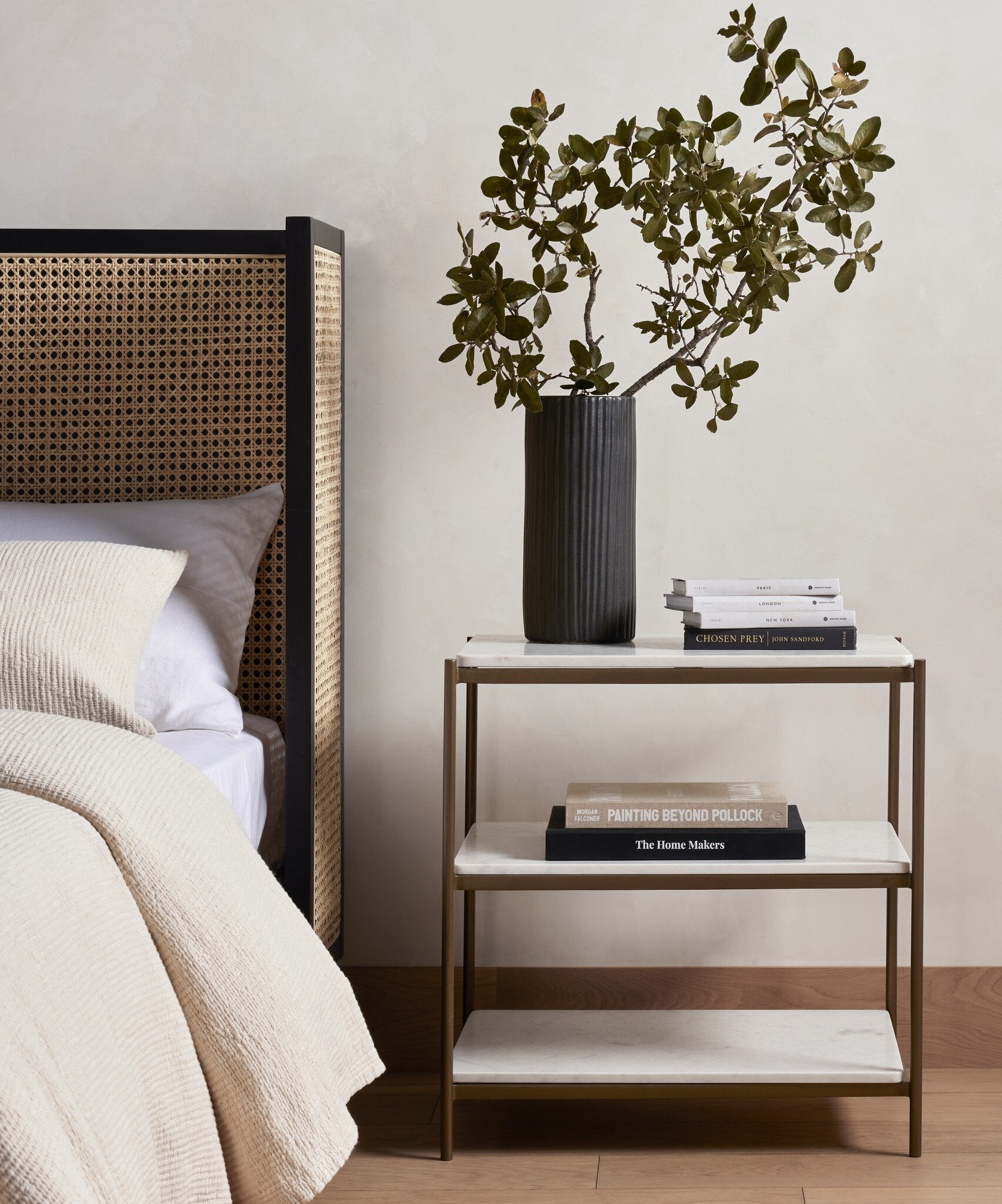 Felix Nightstand - Polished White Marble | Antique Brass