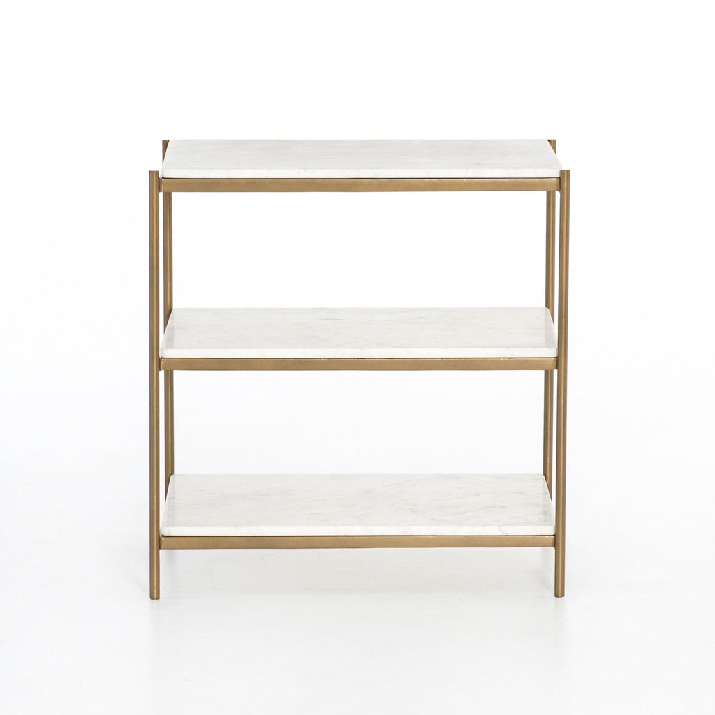 Felix Nightstand - Polished White Marble | Antique Brass