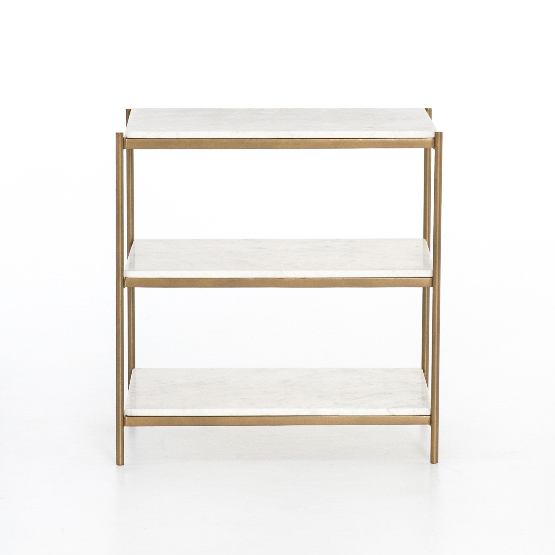 Felix Nightstand - Polished White Marble | Antique Brass