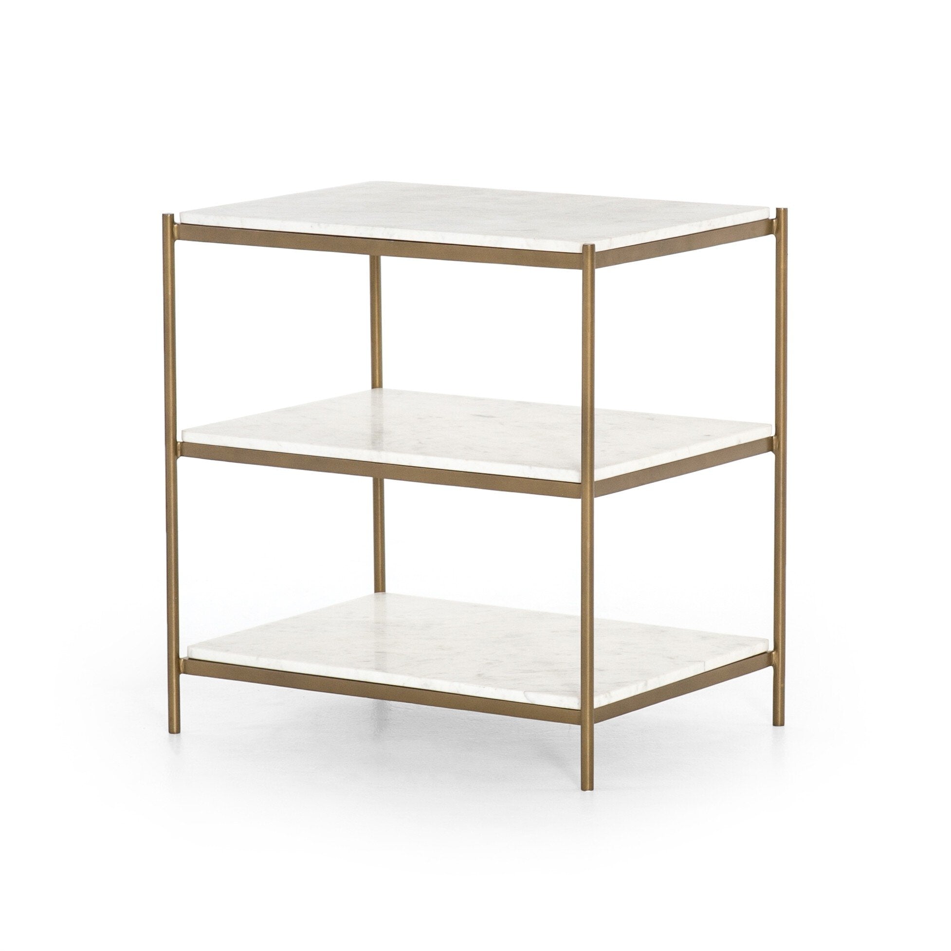 Felix Nightstand - Polished White Marble | Antique Brass