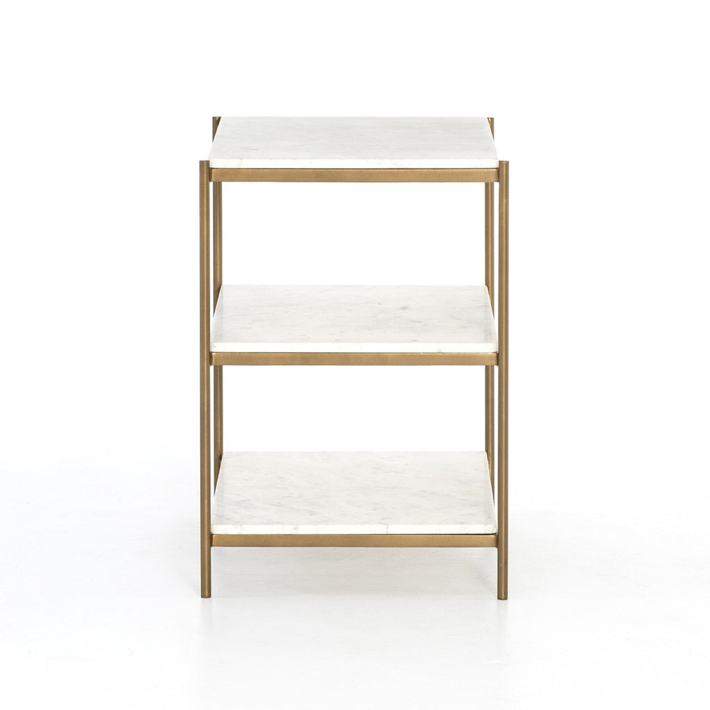 Felix Nightstand - Polished White Marble | Antique Brass