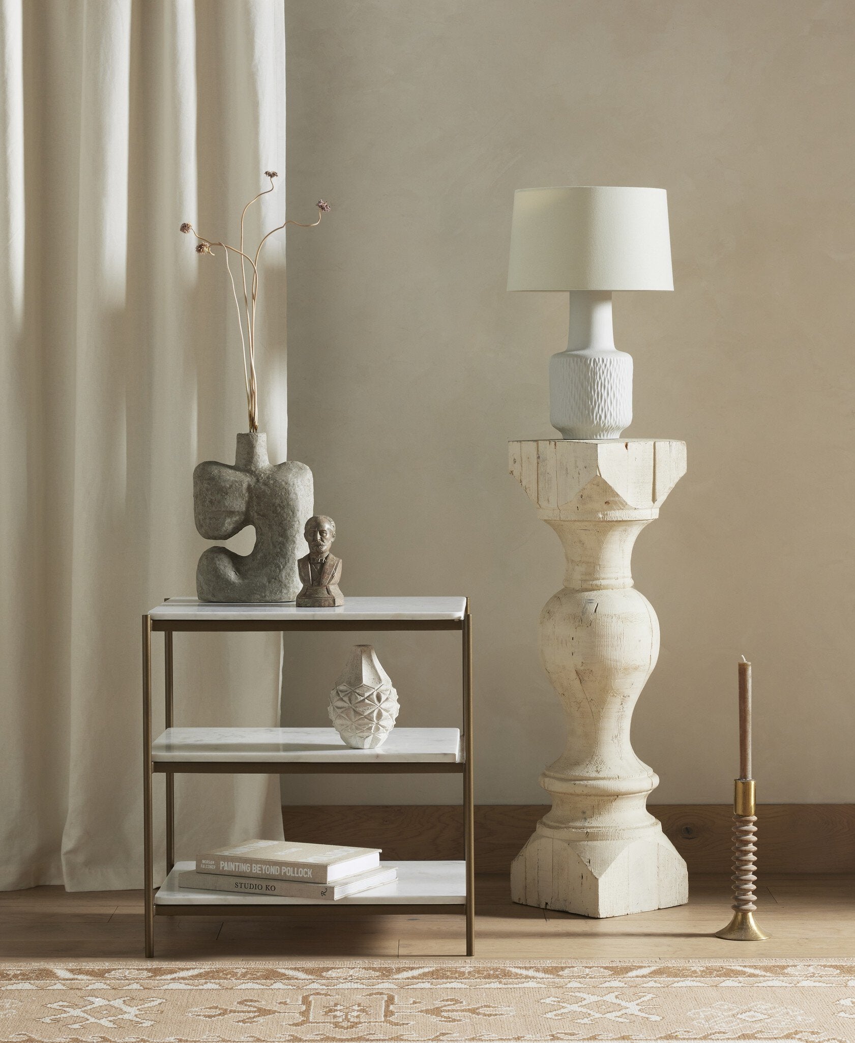 Felix Nightstand - Polished White Marble | Antique Brass
