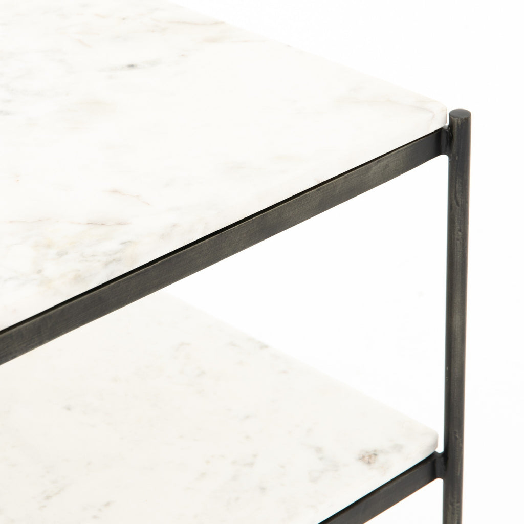 Felix Nightstand - Polished White Marble | Hammered Grey