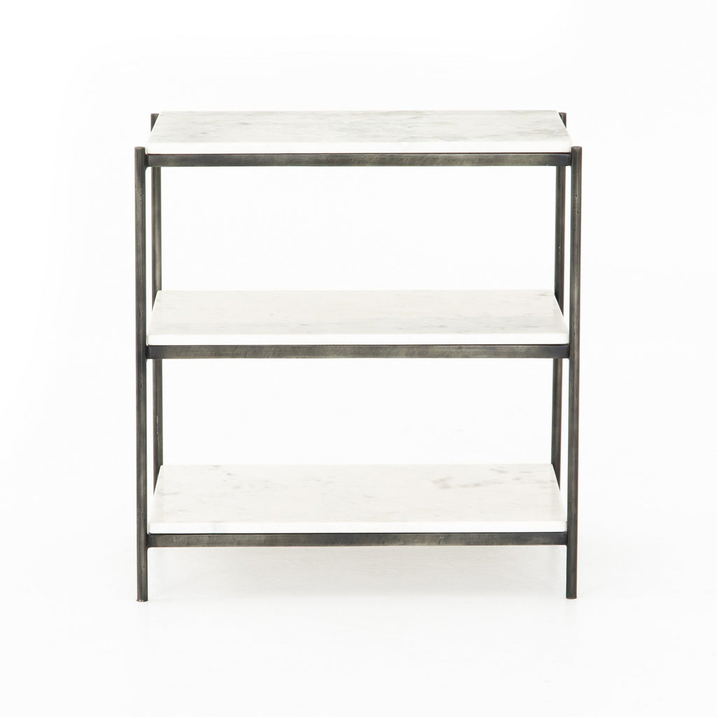 Felix Nightstand - Polished White Marble | Hammered Grey